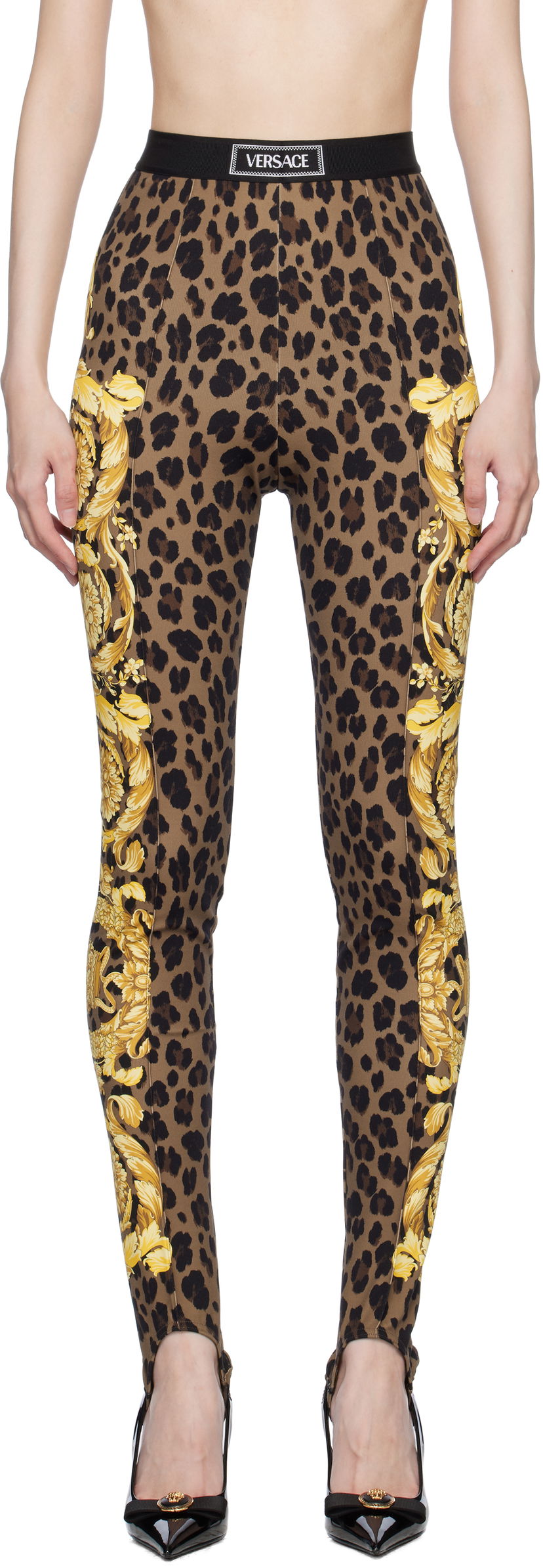 Leggings Versace Stirrup Leggings With Baroque Print Brun | 1015879_1A12087_5N440
