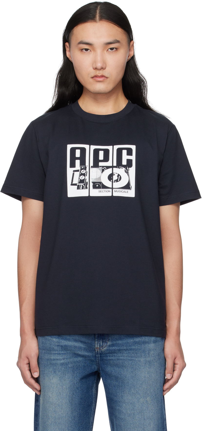 T-shirt A.P.C. Graphic Print Cotton T-Shirt Mørkeblå | COBQX-M26485