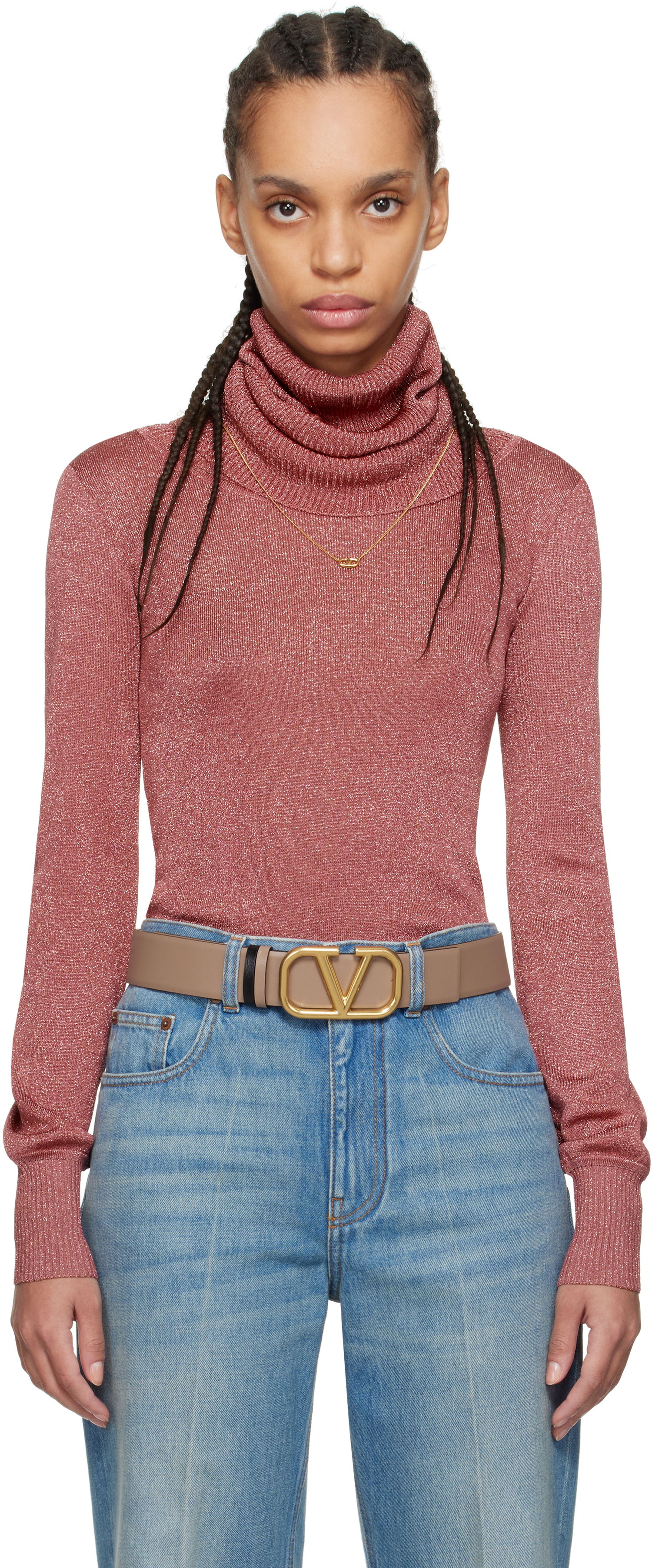 Sweater Valentino Valentino Lurex Turtleneck Sweater Lyserød | 6B3KC63A93T, 0