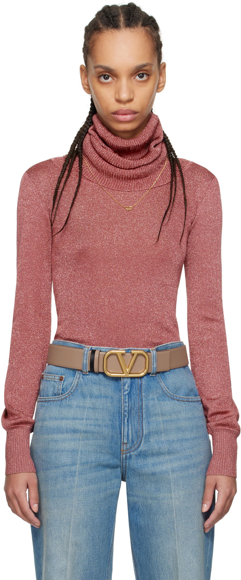 Sweater Valentino Valentino Lurex Turtleneck Sweater Lyserød | 6B3KC63A93T