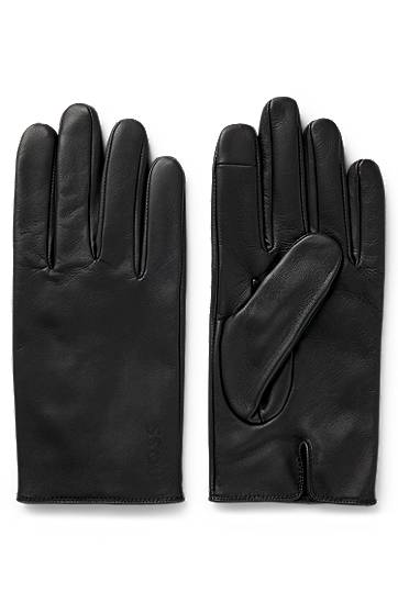 Handsker BOSS Grained-leather gloves with full lining and lasered logo Sort | 50526831, 0
