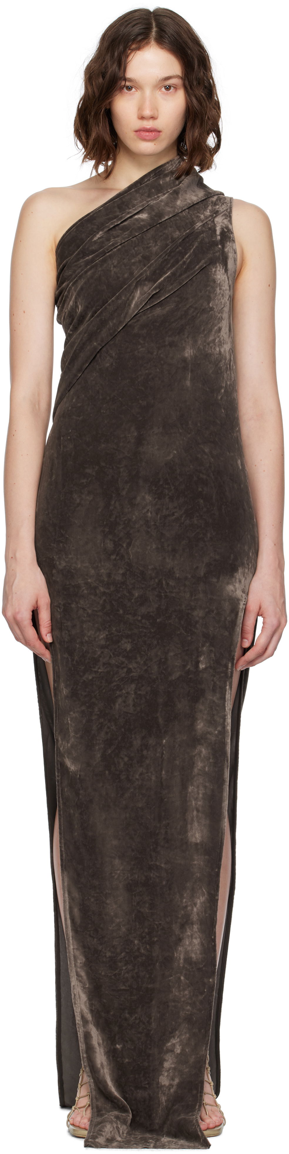 Kjole Rick Owens Rick Owens Athena Arrowhead One-Shoulder Maxi Dress Brun | RP02E4509 V, 0