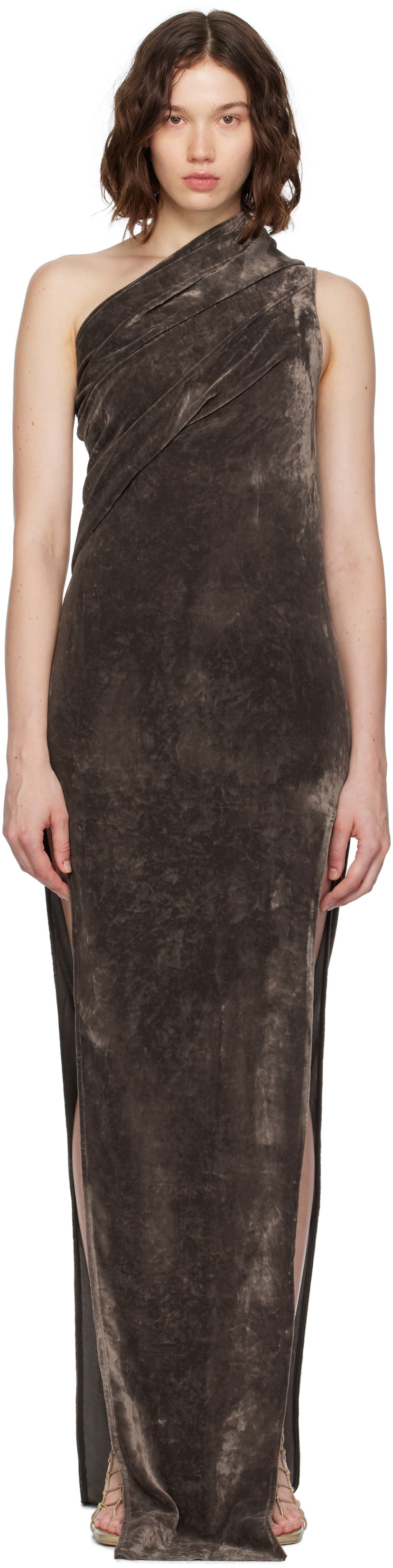 Kjole Rick Owens Rick Owens Athena Arrowhead One-Shoulder Maxi Dress Brun | RP02E4509 V