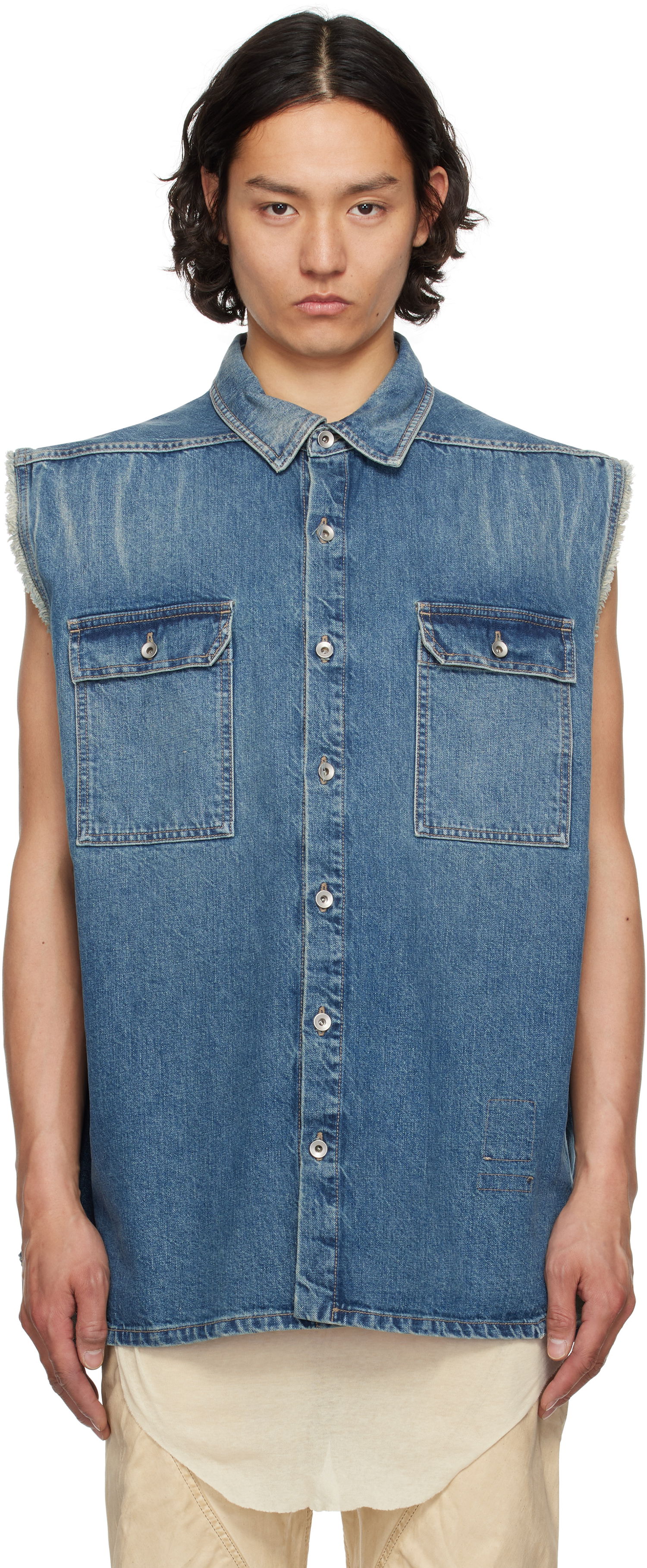 Skjorte Rick Owens Rick Owens DRKSHDW Hollywood Jumbo Denim Sleeveless Overshirt Blå | DU01E3764 DWB, 0