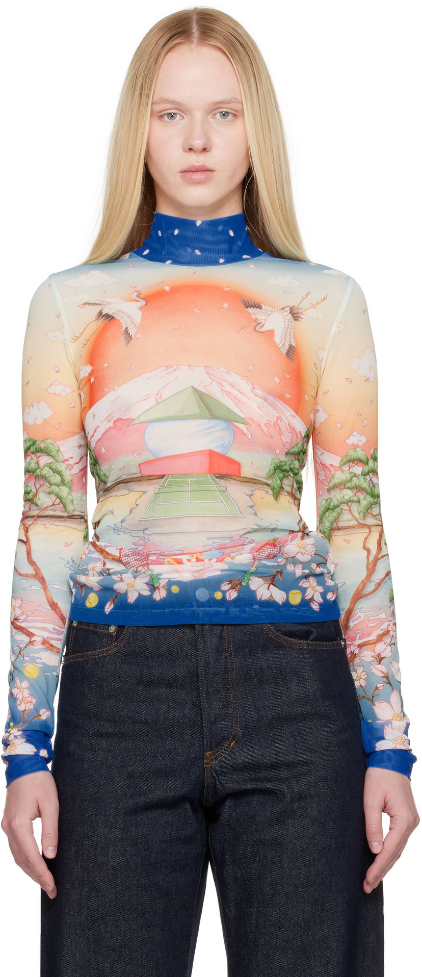 T-shirt Casablanca Casablanca Printed Mesh Long Sleeve T-Shirt Flerfarvet | WPF25-JTP-028-02