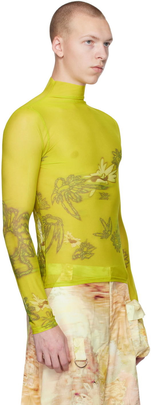 Sweater Collina Strada Collina Strada Thumbtastic Floral Print Mesh Turtleneck Grøn | XX3340, 1