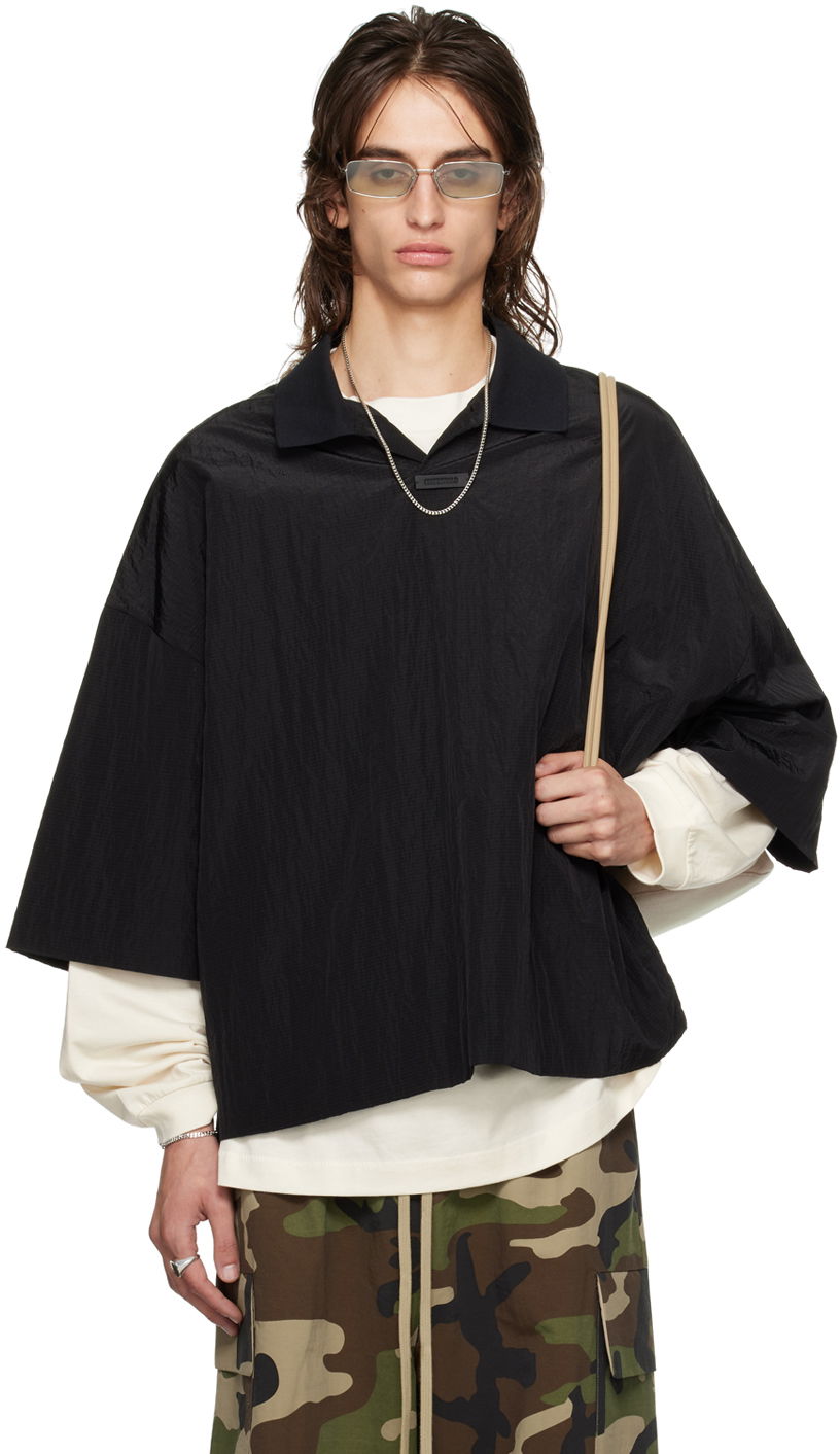Polo skjorte Fear of God ESSENTIALS Logo Patch Polo Sort | 186BT244120F