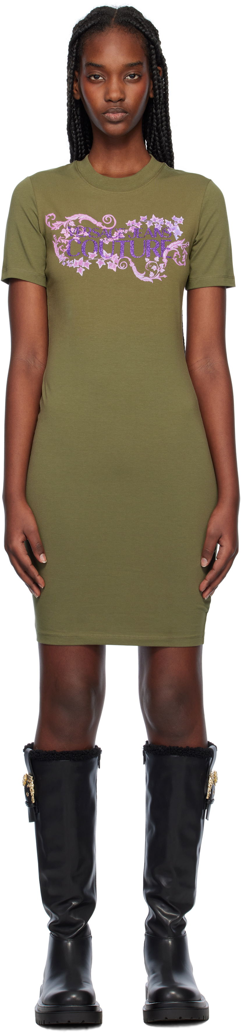 Kjole Versace Couture Logo T-Shirt Dress Grøn | E77HAOE06_ECJ02E