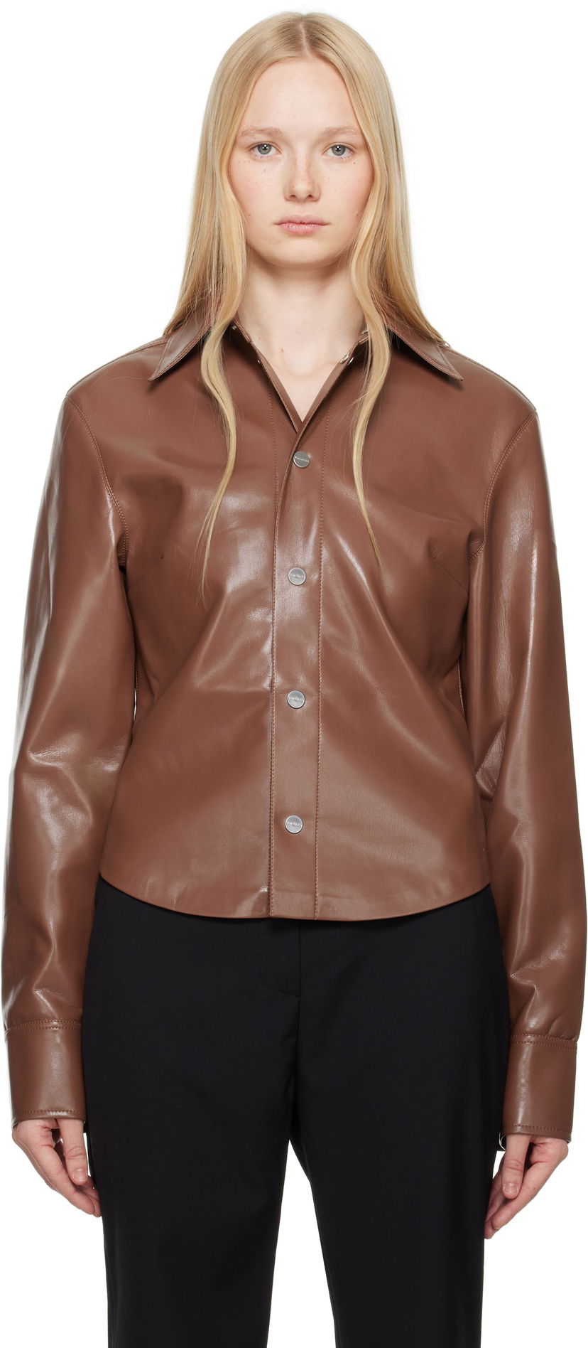 Skjorte Nanushka Nanushka Bogna Vegan Leather Shirt Brun | NW25SSJK21275