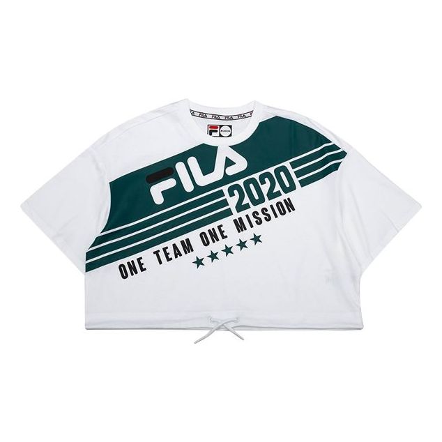 Crop top FILA Fusion Loose Dropped Shoulder Short Sleeve T-Shirt Hvid | T11W032101F-WT, 0