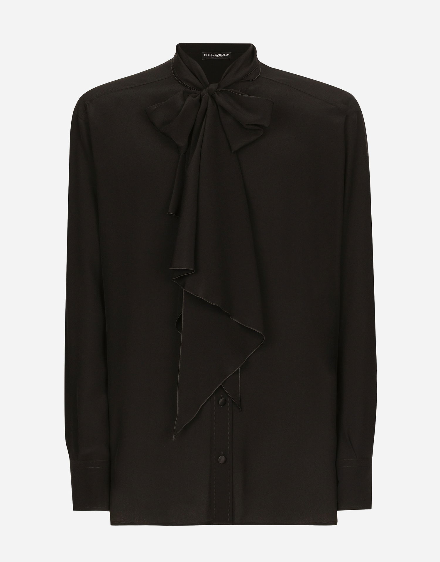 Skjorte Dolce & Gabbana Silk Shirt With Bow Sort | G5ME9TFU1ARN0000, 0