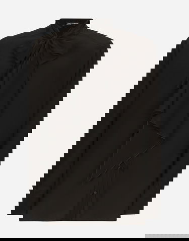 Skjorte Dolce & Gabbana Silk Shirt With Bow Sort | G5ME9TFU1ARN0000, 0