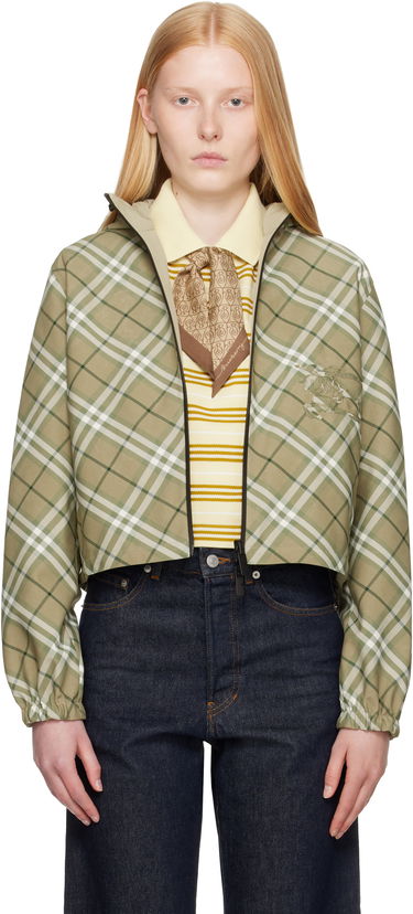 Vindjakke Burberry Burberry Cropped Check Reversible Hoodie Grøn | 8105850, 0