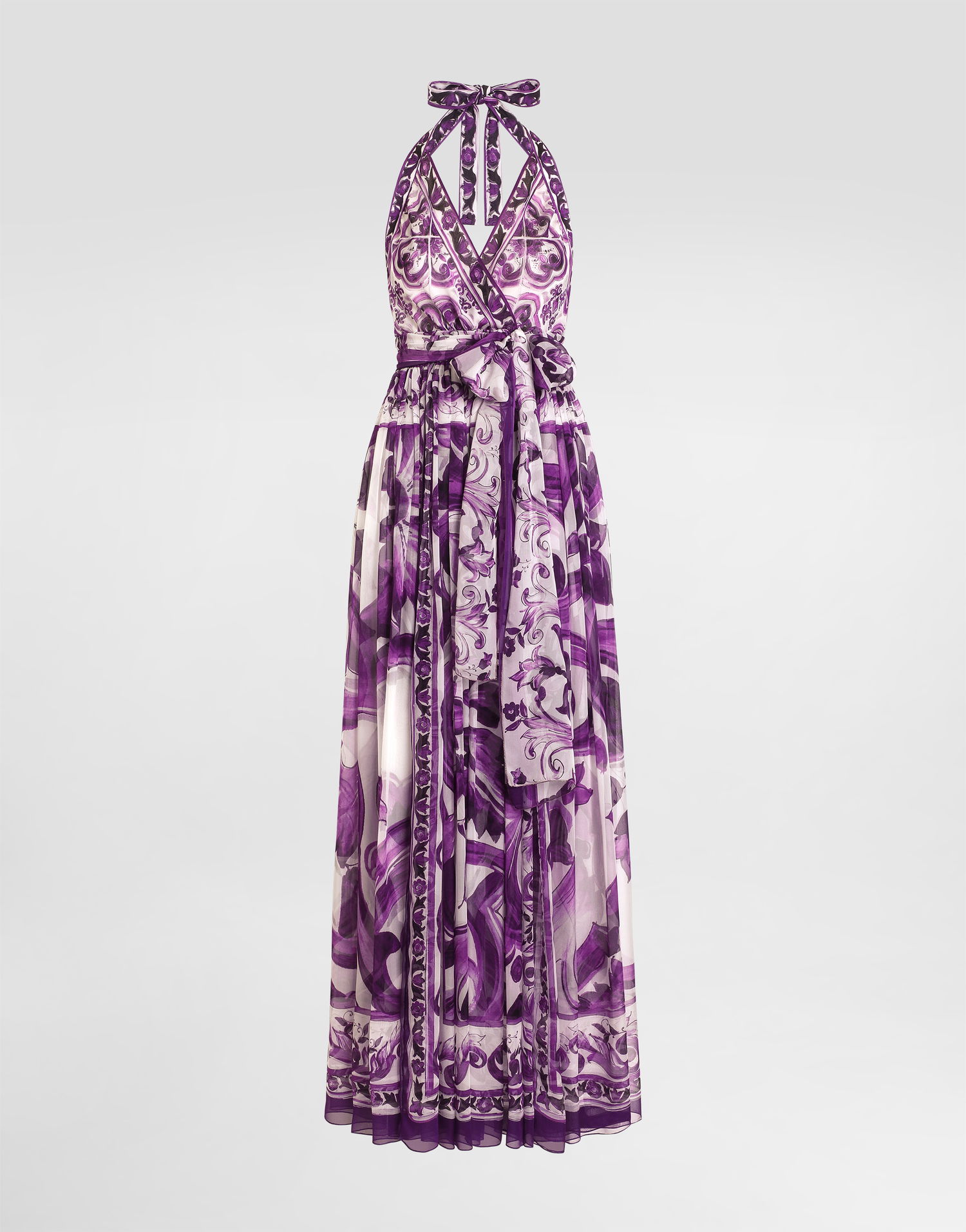Kjole Dolce & Gabbana Dolce & Gabbana Majolica-Print Halter Neck Chiffon Dress Lilla | F6TYTTHI1BXIP3TN, 0