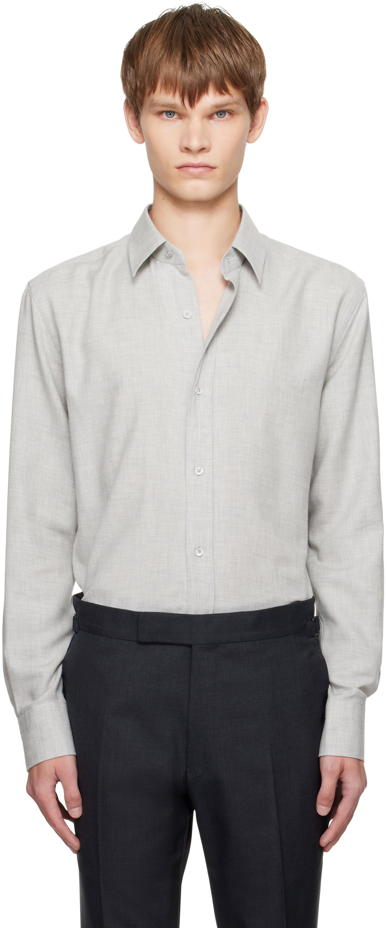 Skjorte Tom Ford TOM FORD Cashmere Melange Fluid Fit Shirt Grå | HRN001-FMC247, 0