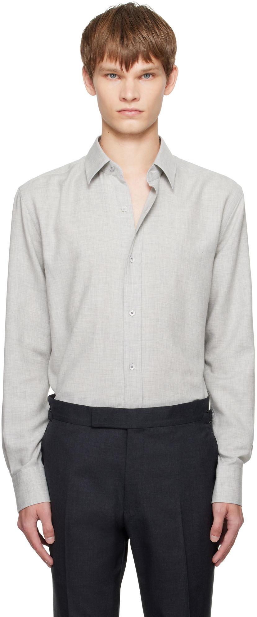 Skjorte Tom Ford TOM FORD Cashmere Melange Fluid Fit Shirt Grå | HRN001-FMC247