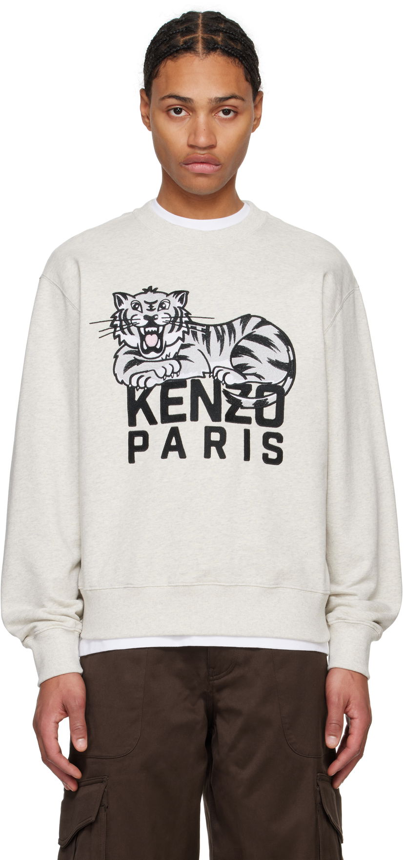 Sweatshirt KENZO Happy Tiger Embroidered Sweatshirt Beige | FF55SW2634MF