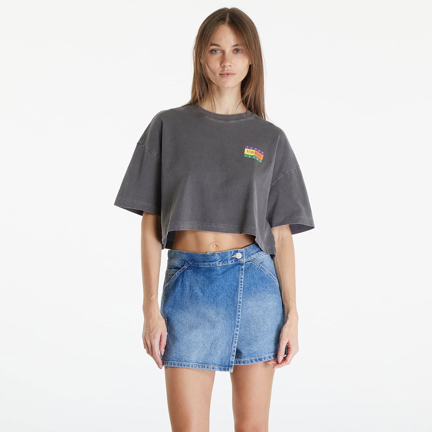 Crop top Tommy Hilfiger Oversized Cropped Summer Flag Tee Black Grå | DW0DW18141 BDS, 0