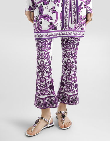 Bukser Dolce & Gabbana Dolce & Gabbana Majolica Print Silk Flare Trousers Lilla | FTAG7THPABPIP3TN, 3