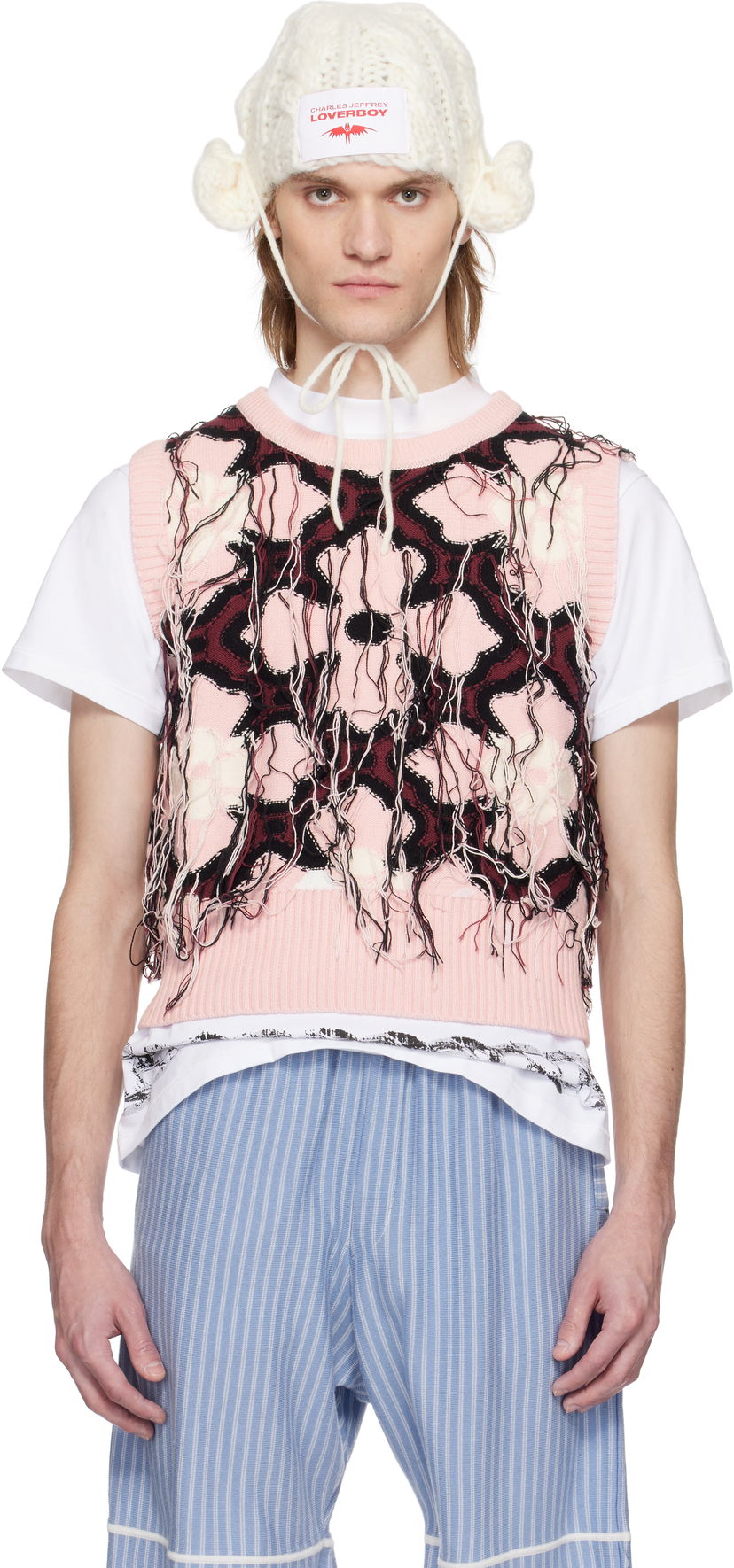 Sweater Charles Jeffrey Loverboy Charles Jeffrey Loverboy Fringed Knit Vest Lyserød | 54090601