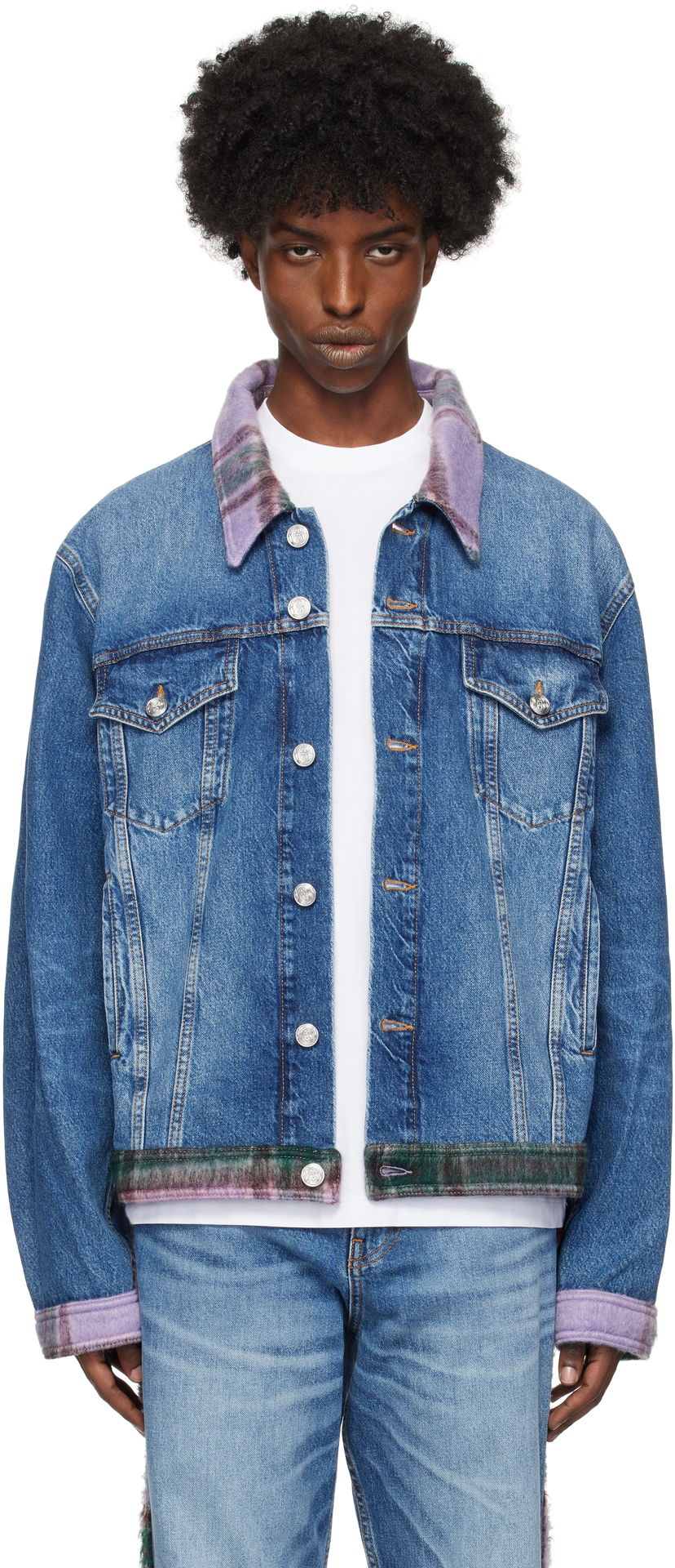 Jakke Bluemarble Tartan Denim Jacket Blå | JA52 DE11B24 BLU