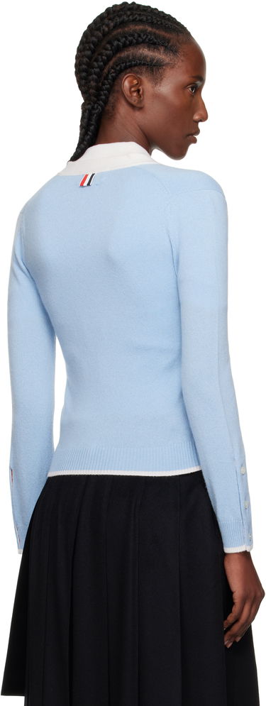 Sweater Thom Browne Thom Browne Jersey Stitch Cashmere V-Neck Cardigan Blå | FKC581A-Y2001, 2