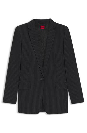 Jakke BOSS Pinstripe Flannel Regular-Fit Longline Blazer Sort | 50547585, 0