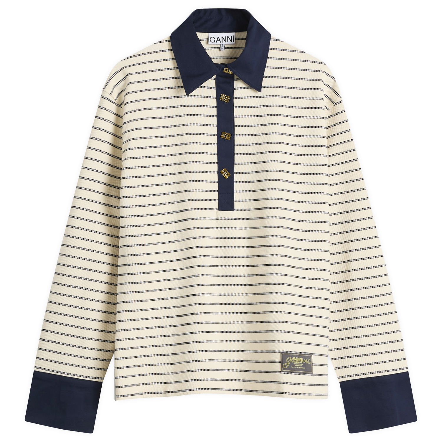 Polo skjorte GANNI GANNI Piquet Jersey Polo Shirt Beige | T4215-135, 1