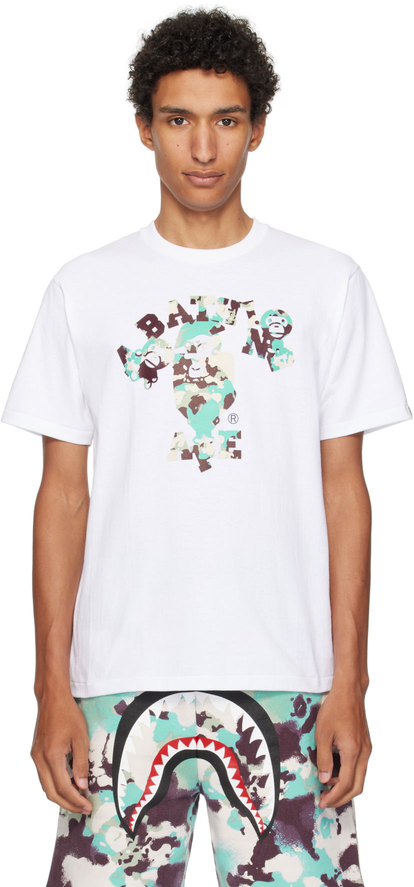 T-shirt BAPE A Bathing Ape Map Camo College Milo Tee Hvid | 002TEL301007M
