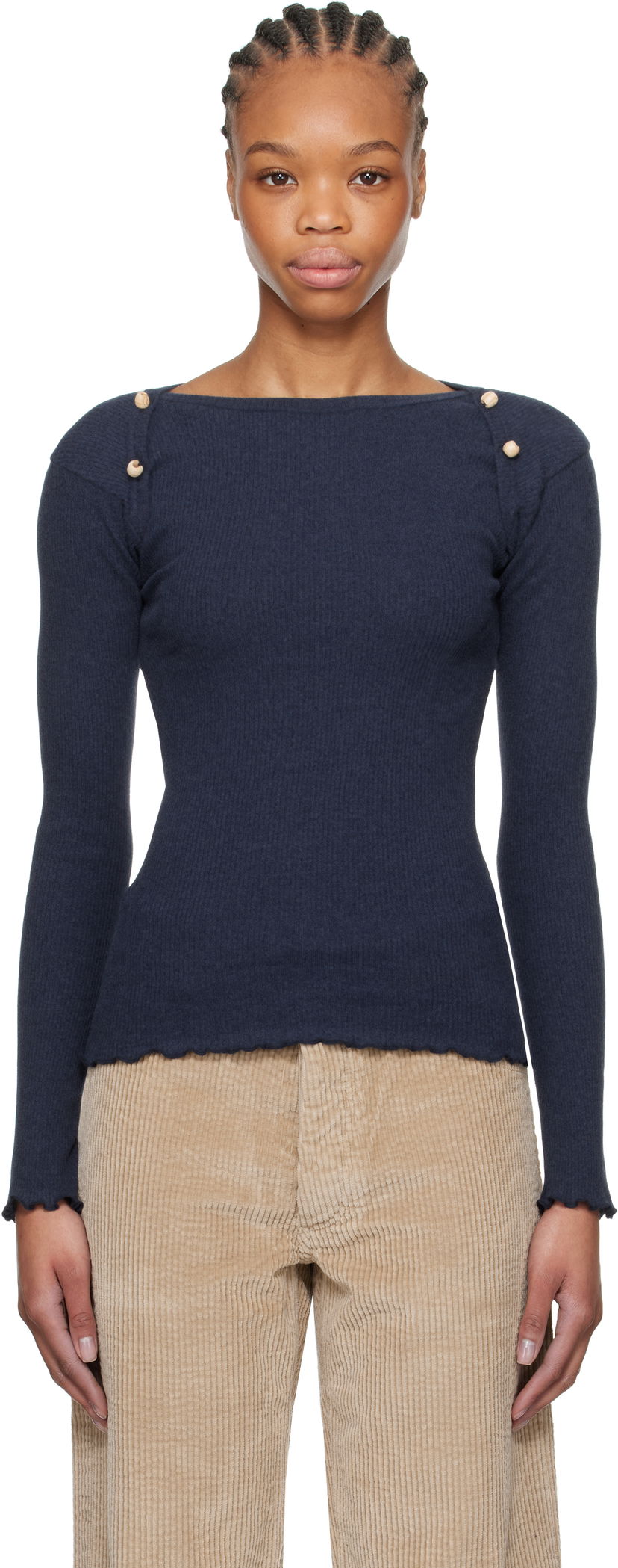 Sweater Baserange Baserange Long Sleeve Fitted T-Shirt Mørkeblå | TODIL-RC-SP25