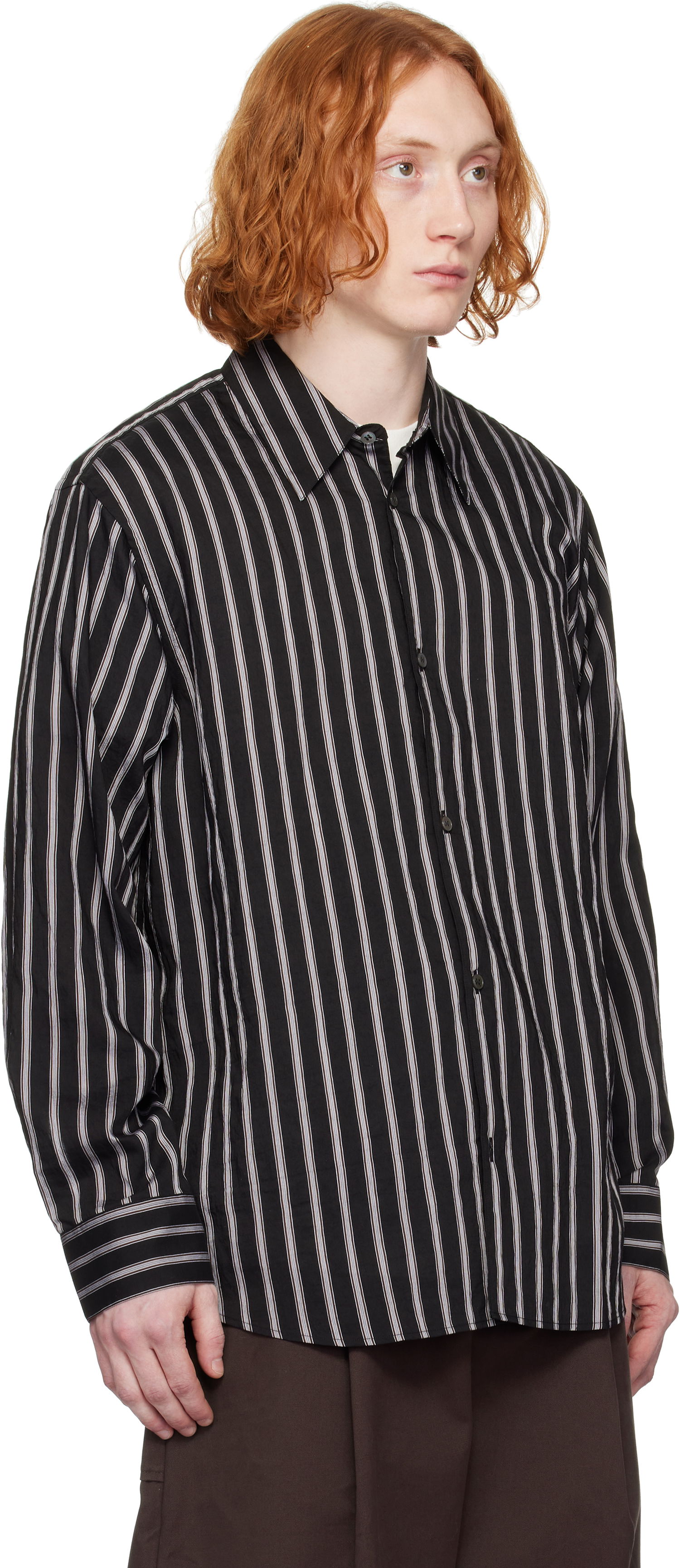 Skjorte Studio Nicholson Studio Nicholson Striped Button-Down Shirt Sort | VIEW SNM - 1126, 1