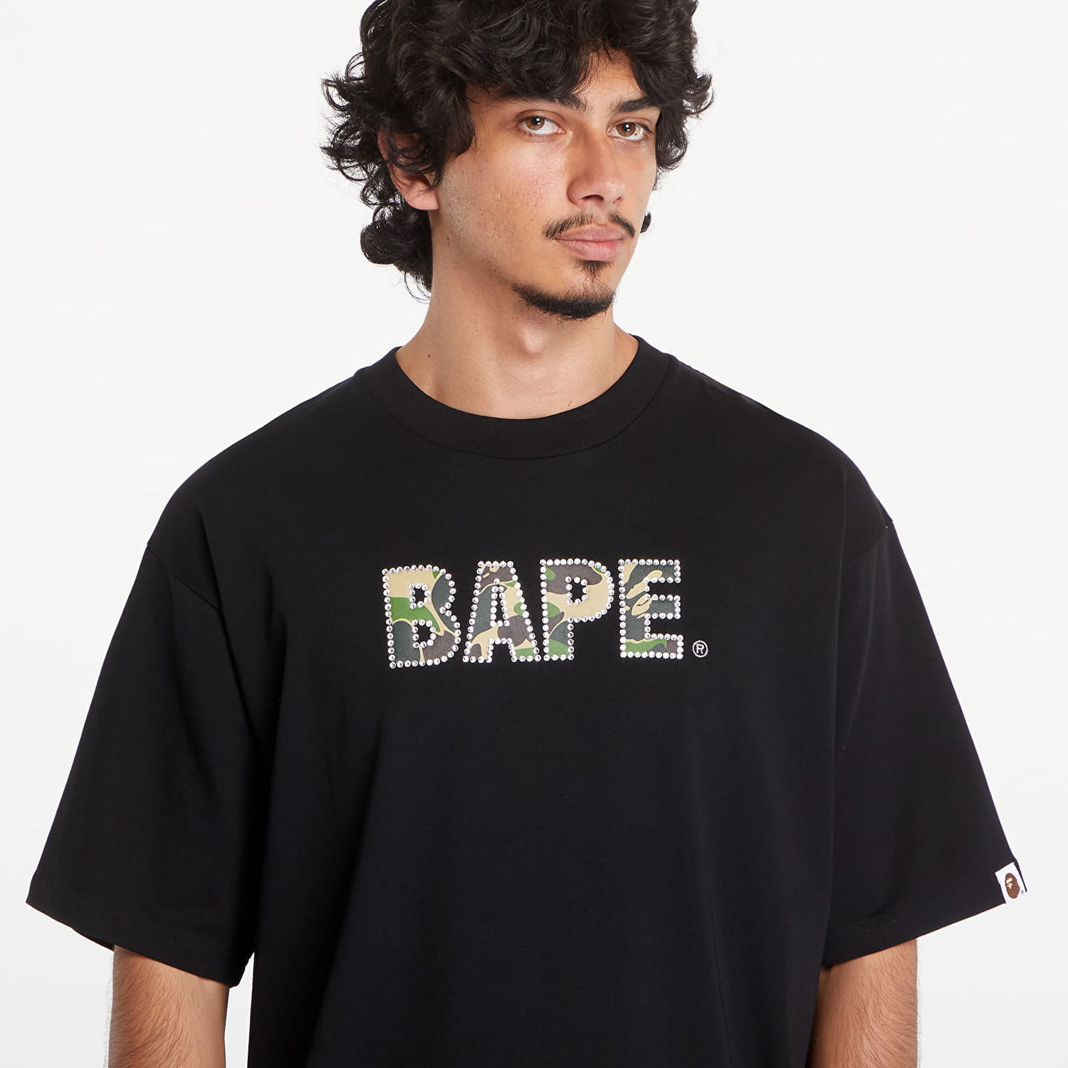 T-shirt BAPE A BATHING APE Rhinestone Logo Relaxed Fit Short Sleeve Tee Black Sort | 001CSK801307M BLK, 1