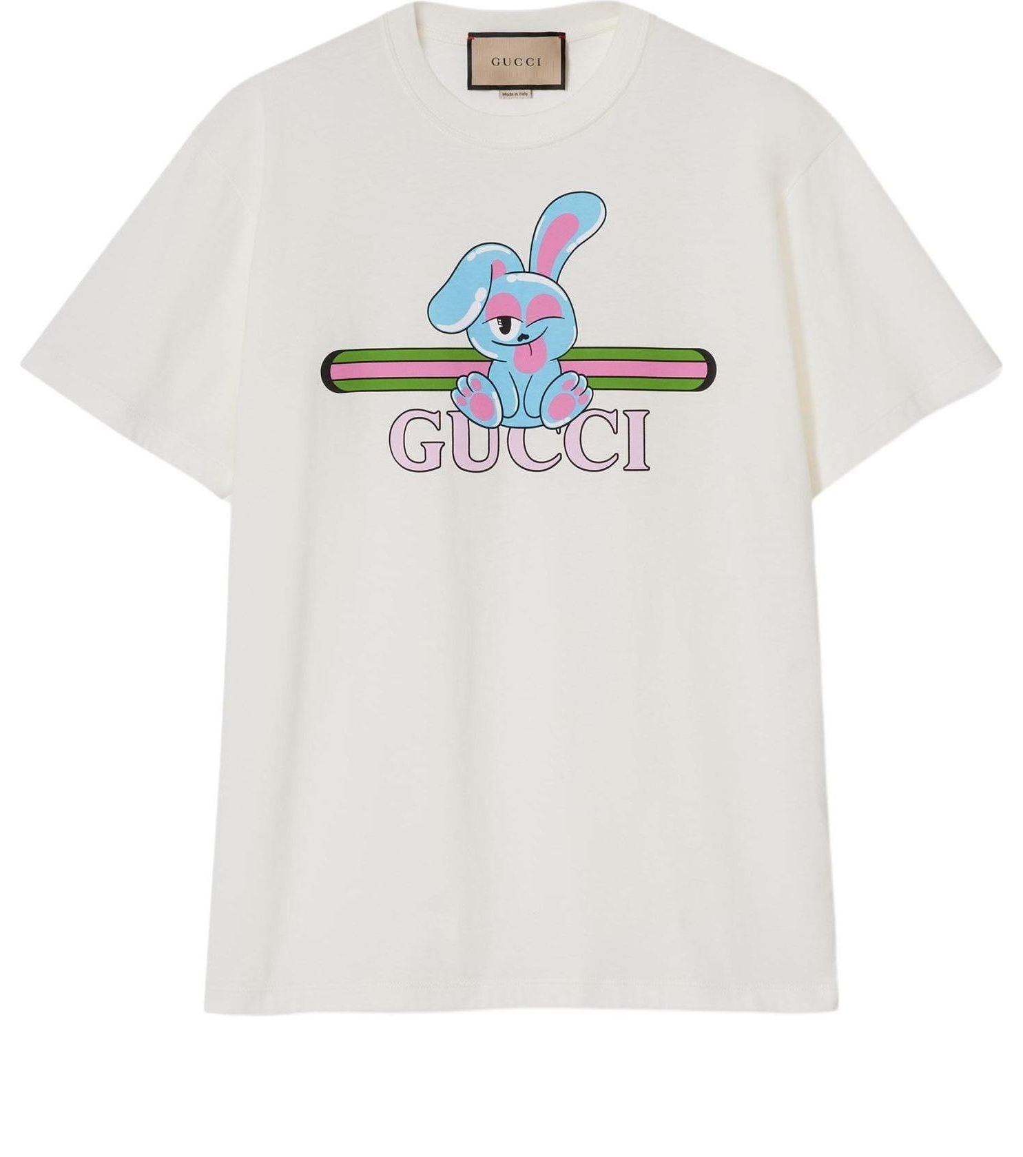 T-shirt Gucci Cotton Jersey T-Shirt with Cartoon Print Hvid | 776596-XJGHQ-9095, 0