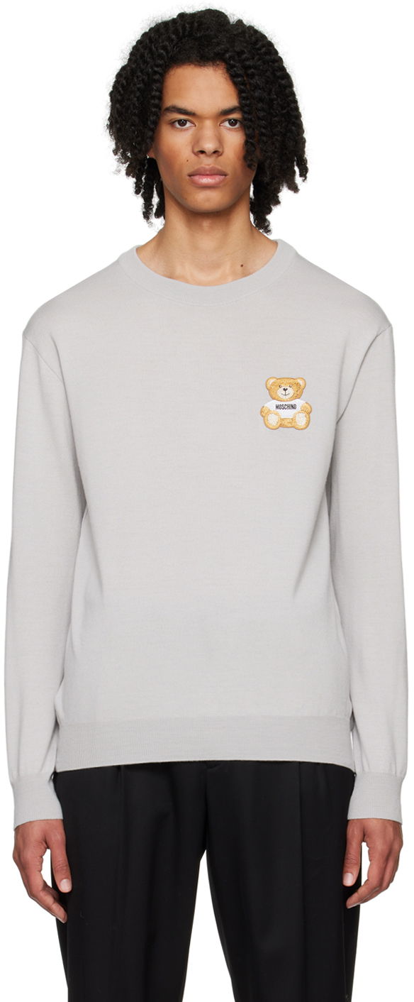 Sweater Moschino Sweater With Embroidered Applique Grå | 0902 7000