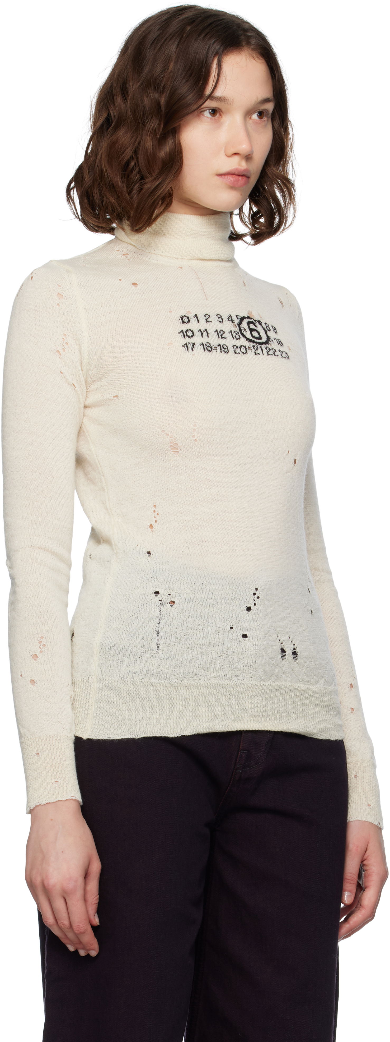 Sweater Maison Margiela MM6 Maison Margiela Distressed Wool Turtleneck Beige | S52HA0299 M13134, 1