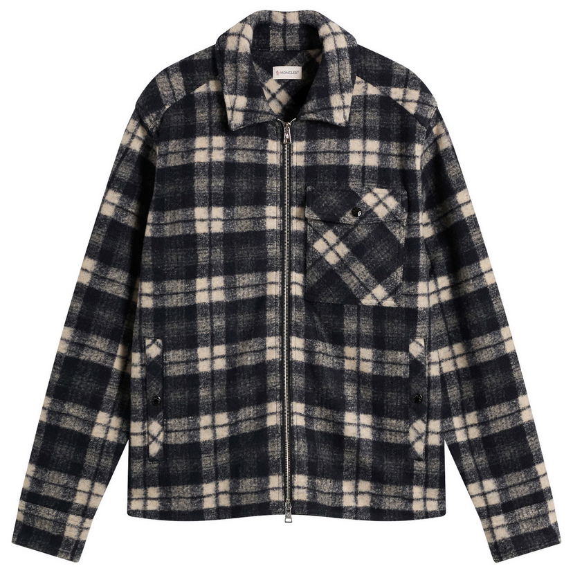 Skjorte Moncler Zip Check Overshirt, Size Large Flerfarvet | 2F000-19-89B55-F90