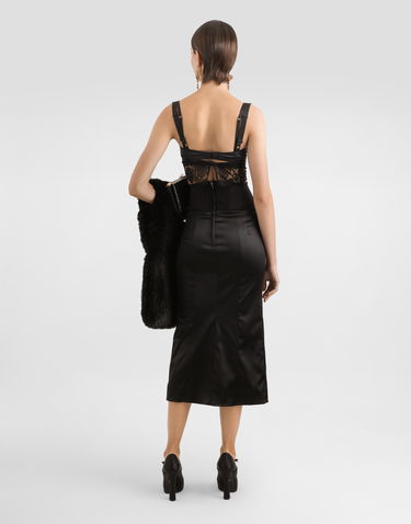 Nederdel Dolce & Gabbana Dolce & Gabbana Satin Calf-Length Skirt with Corset Belt Sort | F4CI1TFURADN0000, 2