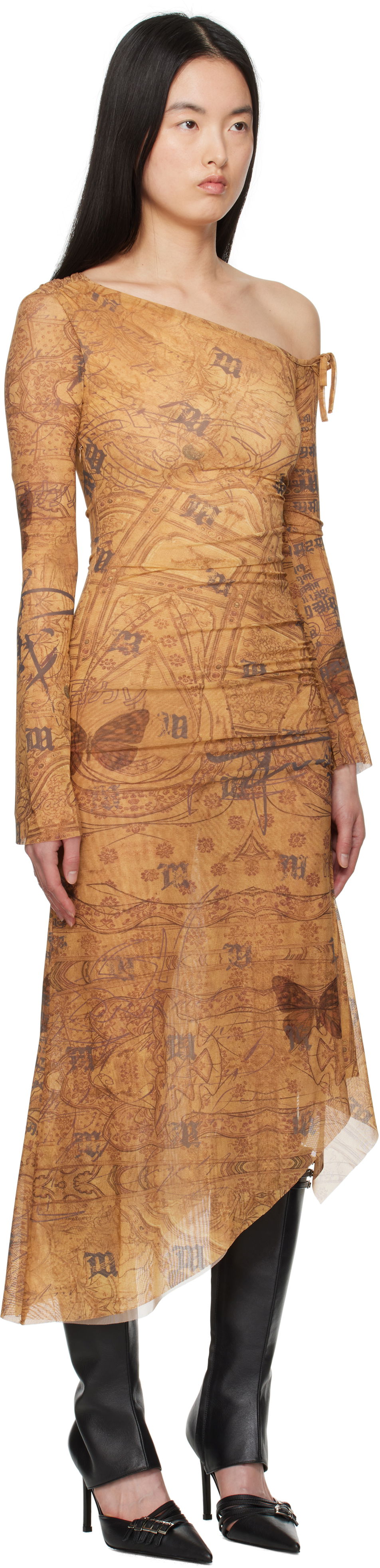 Kjole MISBHV MISBHV Goa Mesh Dropped Shoulder Midi Dress Brun | 250W810, 1