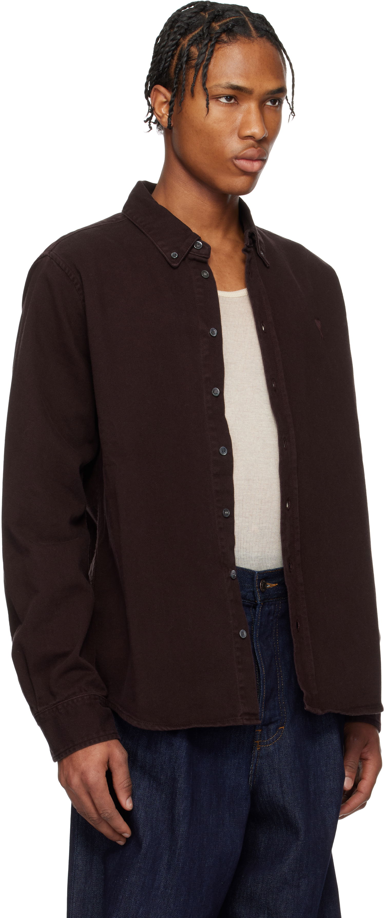 Skjorte AMI AMI Cotton Button-Down Ami de Coeur Shirt Bourgogne | USH060.DE0054, 1