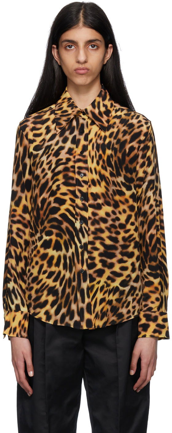 Skjorte Stella McCartney Stella McCartney Leopard Print Silk Shirt Gul | 6200163AS200