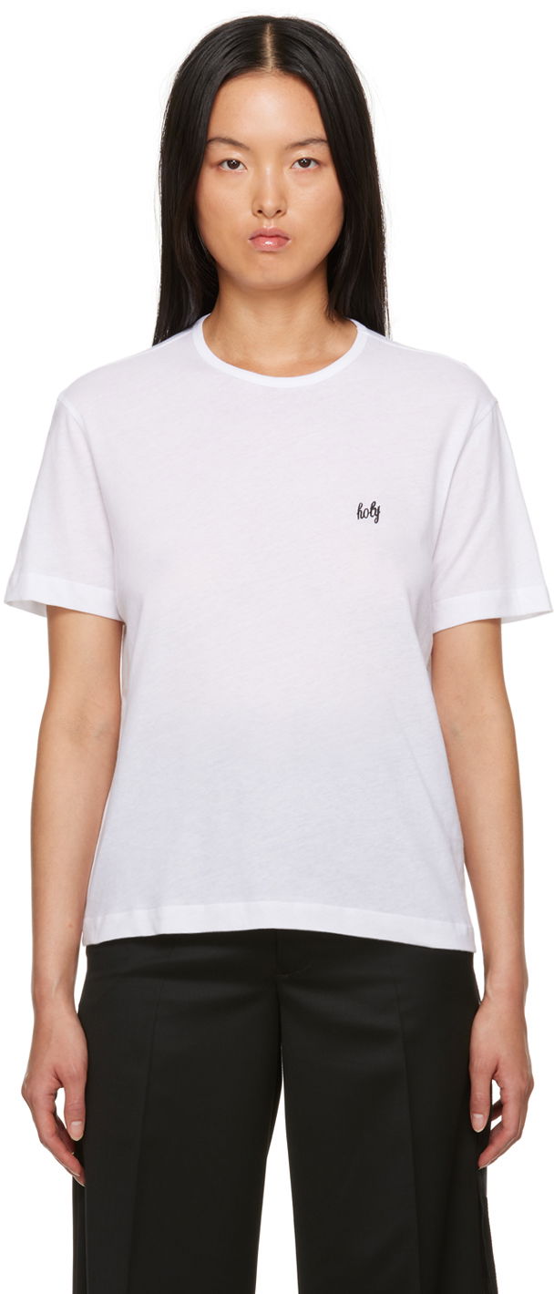 T-shirt Ann Demeulemeester Dagmar Embroidered Logo T-Shirt Hvid | 2302-W-JTS02-23-FA206-001