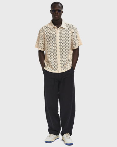 Skjorte Honor The Gift Crochet Button-Up Shirt Beige | HTG250232-BONE, 1