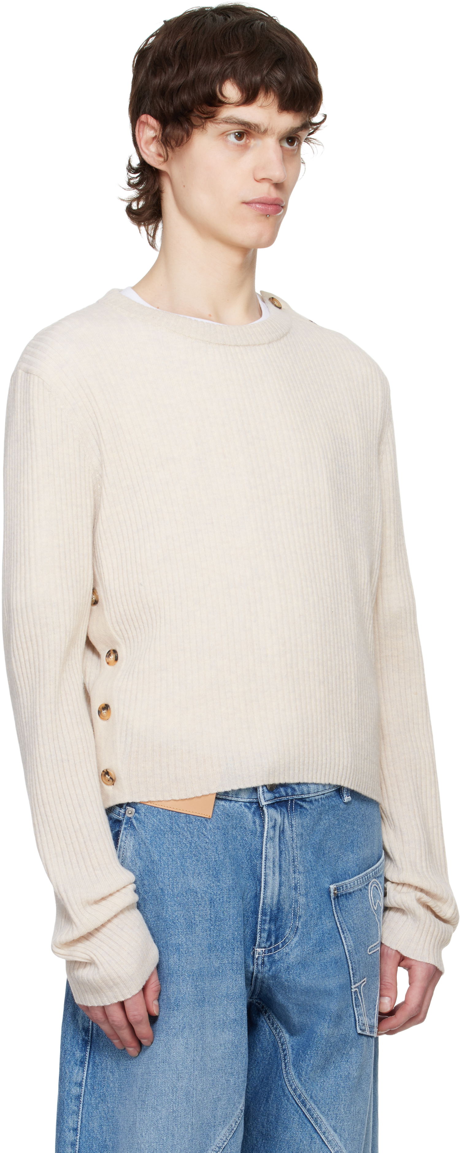Sweater JW Anderson JW Anderson Cropped Button Trim Sweater Beige | KW1324-YN0411, 1