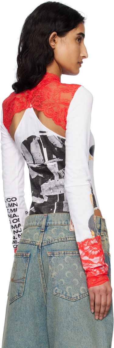 Krop Marine Serre Marine Serre Regenerated Lace Long Sleeve Bodysuit Hvid | WTO435A UJER0003, 2
