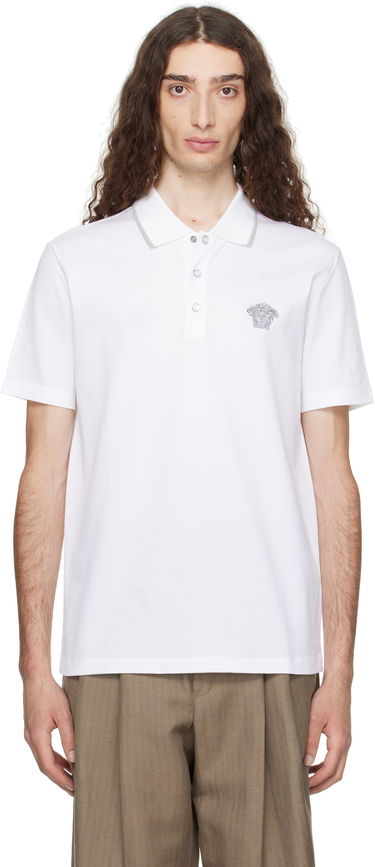 Polo skjorte Versace Versace Embroidered Polo Hvid | 1013906_1A14975, 0