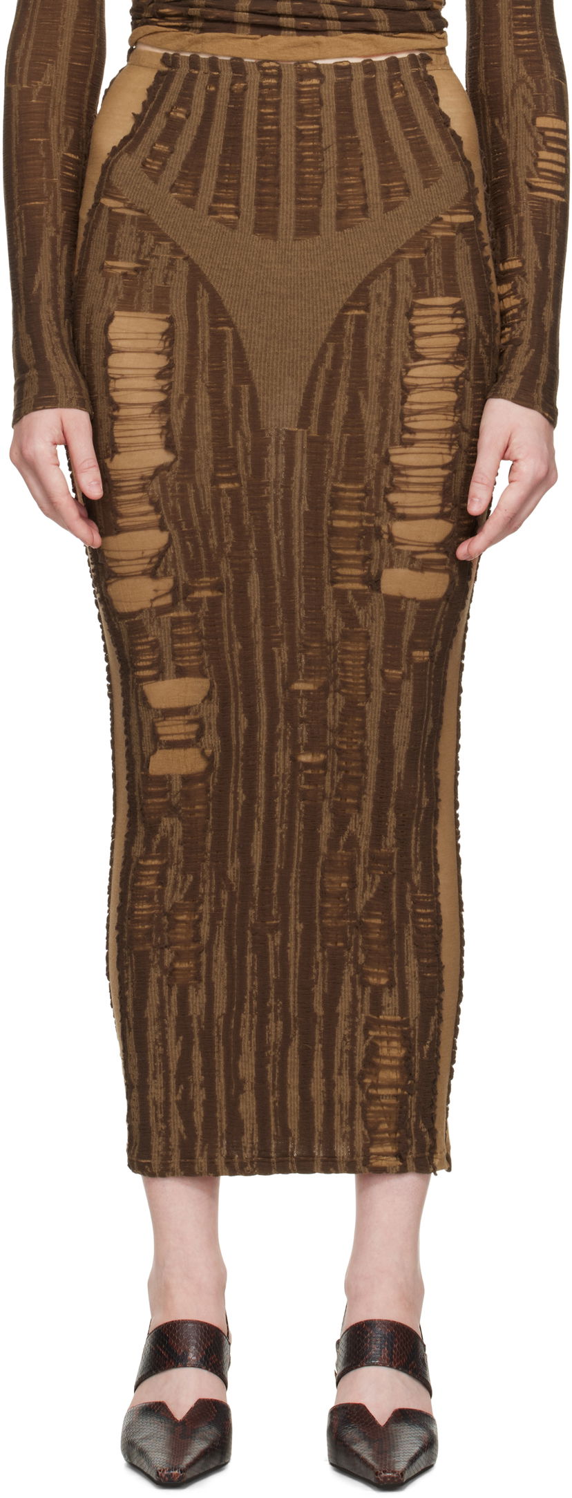 Nederdel Diesel Diesel M-Calina Distressed Midi Skirt Brun | A19220 0BJBI