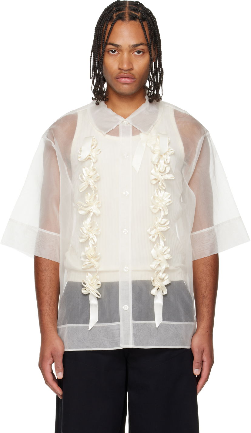 Skjorte Simone Rocha Ribbon Daisy Chain Boxy Shirt Hvid | 5388 0360