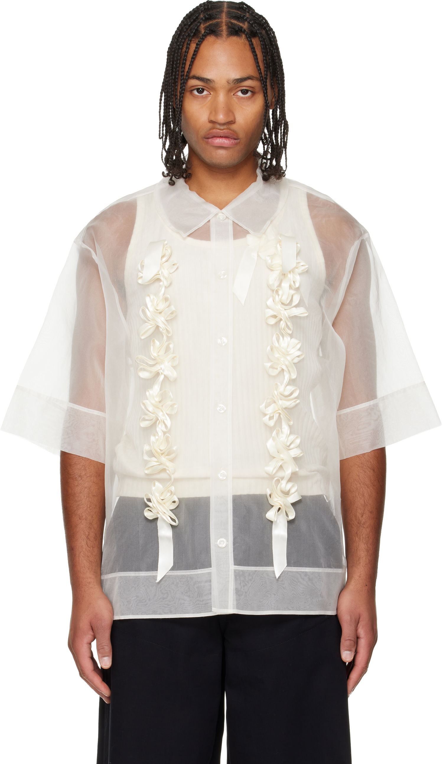 Skjorte Simone Rocha Ribbon Daisy Chain Boxy Shirt Hvid | 5388 0360, 0