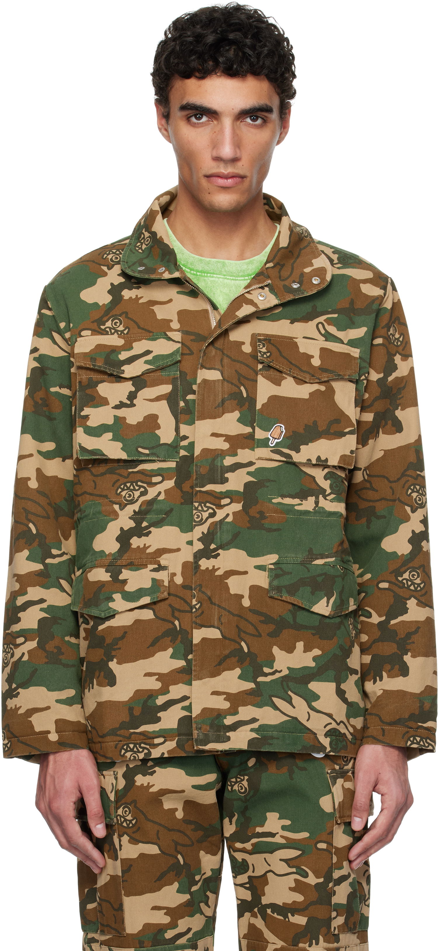 Jakke BBC IceCream ICECREAM Running Dog Woodland Camo M65 Jacket Grøn | IC24S35, 0