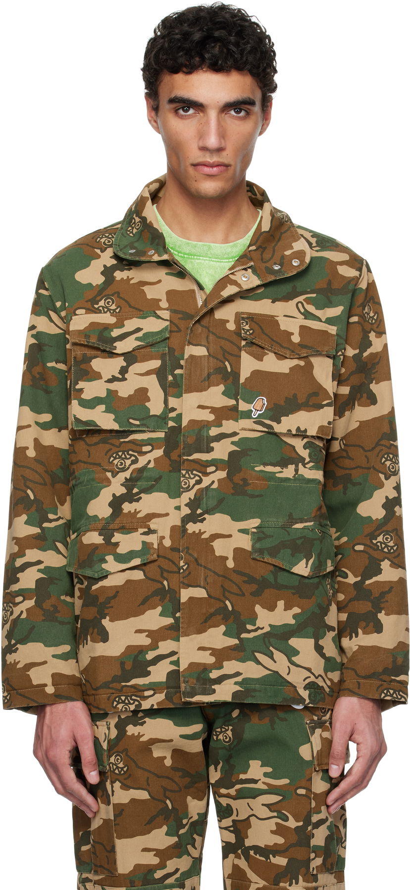 Jakke BBC IceCream ICECREAM Running Dog Woodland Camo M65 Jacket Grøn | IC24S35